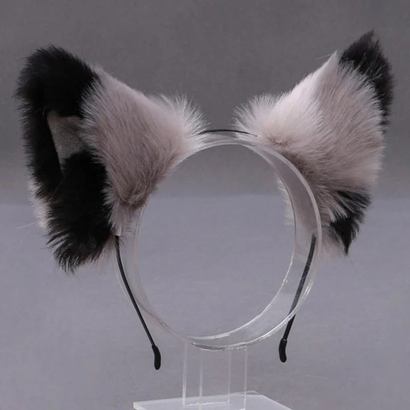 Lolita Animal Cat & Fox Ear Hair Hoops — Cosplay Faux Fur Hairband for Girls, Halloween Anime Headwear Accessory