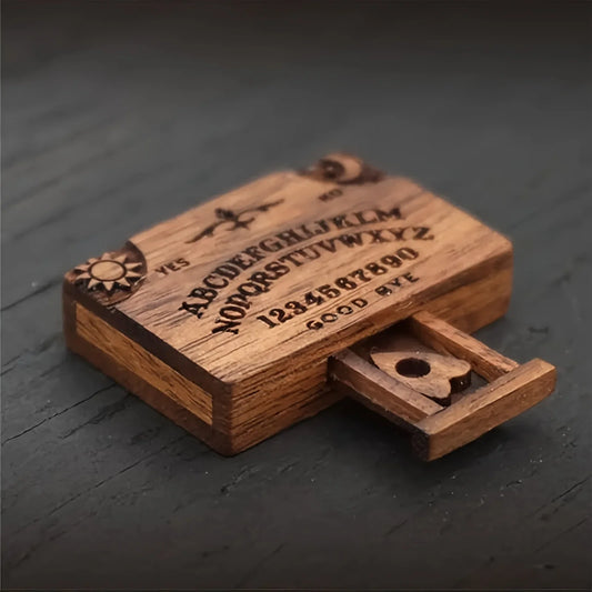 Mini Wooden Ouija Board with Drawer – Spirit Board Miniature with Planchettes, Emotional Love Home Decoration