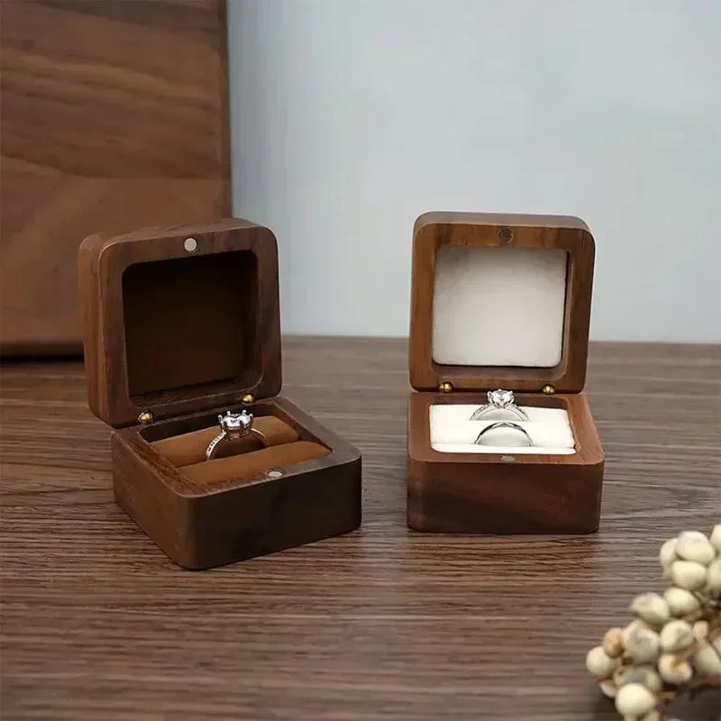 Personalized Walnut Wooden Ring Box - Custom Name Engagement & Wedding Anniversary Gift