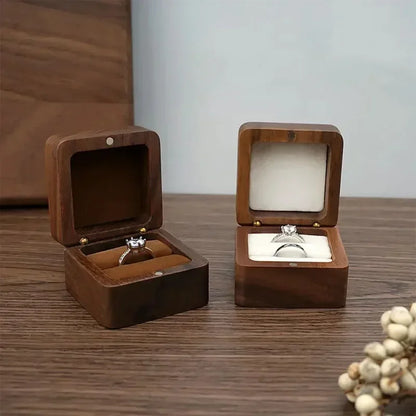 Personalized Walnut Wooden Ring Box - Custom Name Engagement & Wedding Anniversary Gift