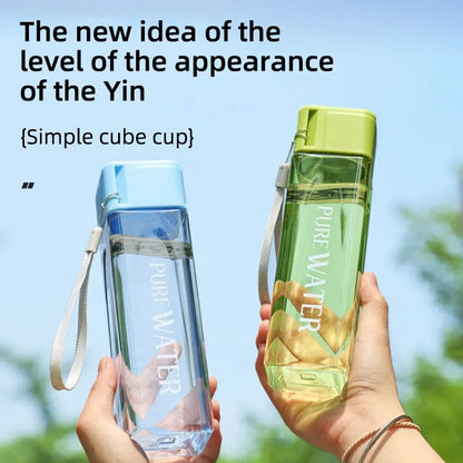 480ml Clear Square Drinking Glass: Portable Mate Plastic Water Bottle with Milk Cable for Outdoor Sports - 1 Piece
