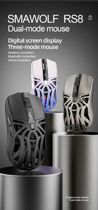 SmailWolf RS8 Wireless Gaming Mouse – Bluetooth & 2.4G, Lightweight E-Sports Mouse, 10,000 DPI, Triple Mode