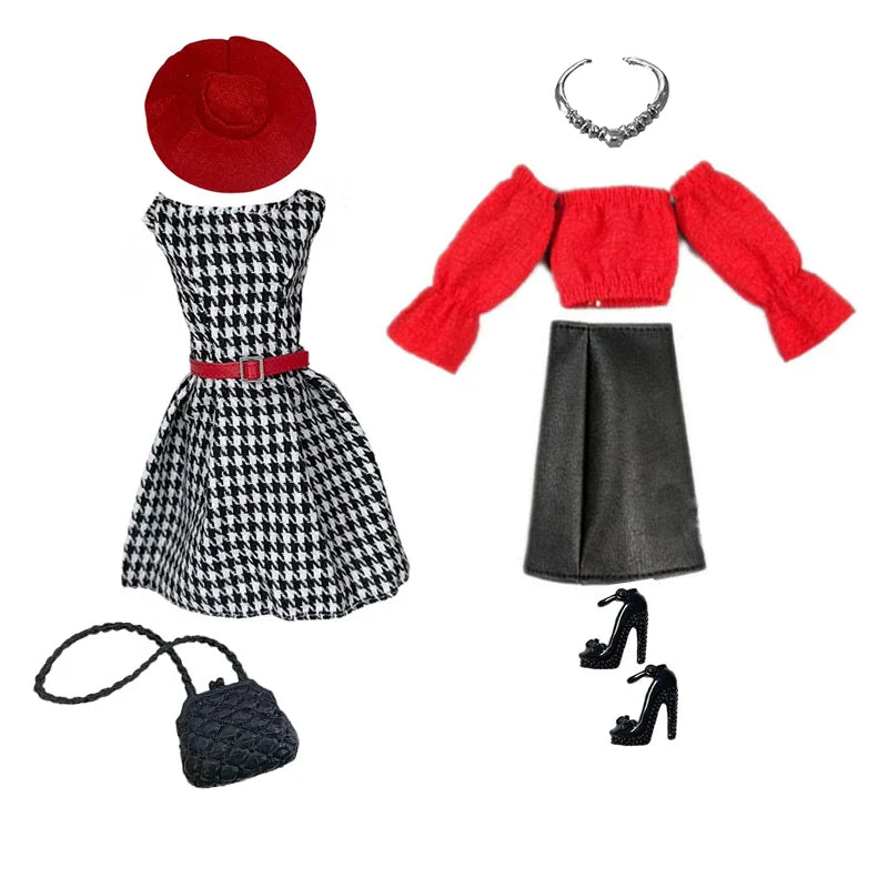 Deluxe Doll Clothes Set – Black & Red Tea Time Fashion Outfit for 11.5” Dolls
