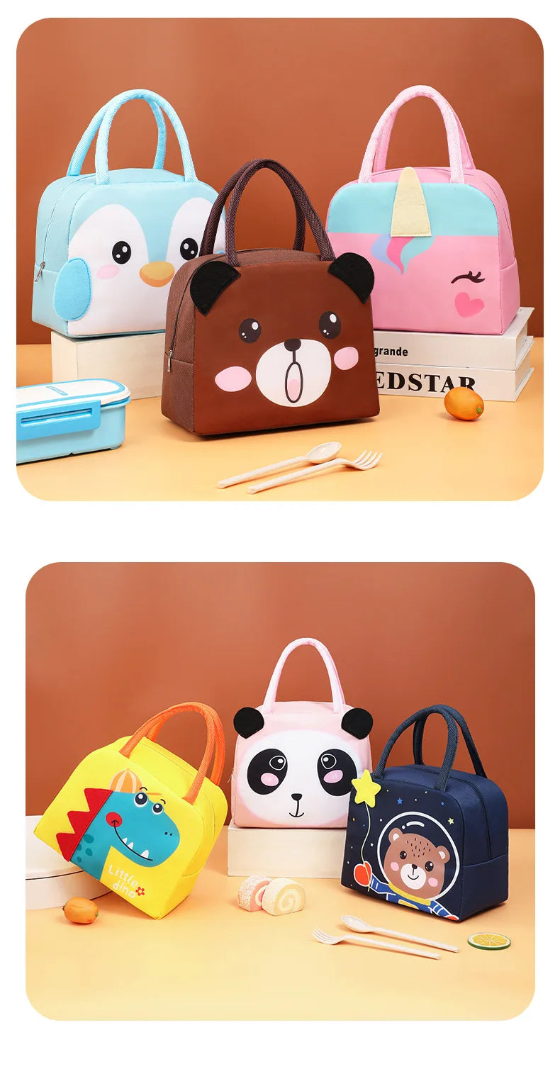 Cartoon Children’s Lunch Bag – Thermal Insulated, Waterproof Oxford Cloth Tote with Aluminum Film, Portable and High-Quality