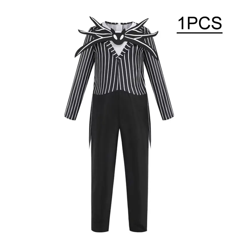 Jack Skellington Costume for Kids - Striped Halloween Cosplay Dress-Up Set