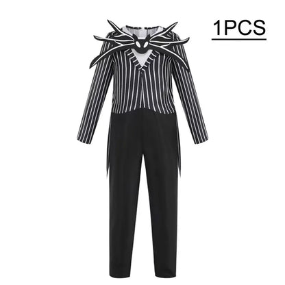 Jack Skellington Costume for Kids - Striped Halloween Cosplay Dress-Up Set