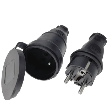 France Waterproof 16A Schuko Male Plug to Female Socket Adapter – 250V 4000W Industrial Electrical Power Connector, Heavy Duty Waterproof Plug Socket