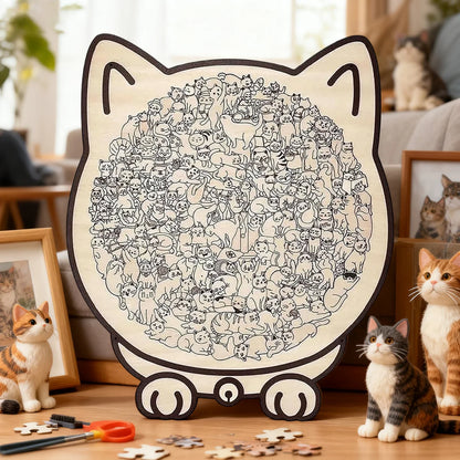 135-Piece Cat-Shaped Wooden Jigsaw Puzzle – Unique Irregular Puzzle Game for Cat Lovers, Birthday & Xmas Gift