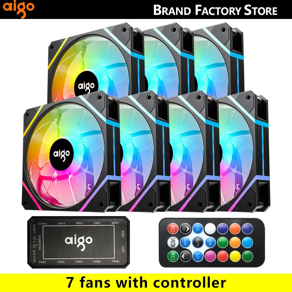 Aigo AM12 RGB PC Fan Kit — 120mm ARGB Water Cooler & Case Cooling Fans with 6-Pin Controller