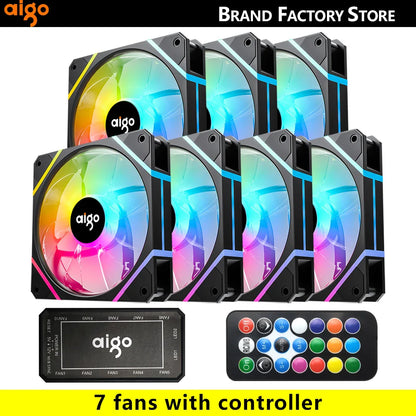 Aigo AM12 RGB PC Fan Kit — 120mm ARGB Water Cooler & Case Cooling Fans with 6-Pin Controller
