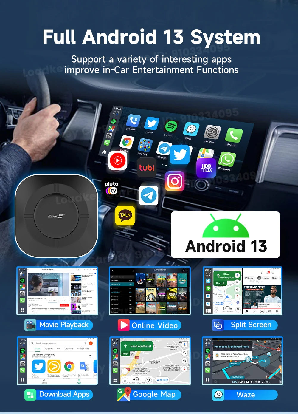 2025 Carlinkit AI Box LED – Android 13 Wireless CarPlay Adapter with Qualcomm 6115, 8-Core 64GB Smart TV Box for Netflix & IPTV