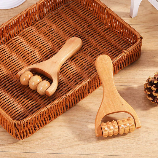 Wooden Roller Massager — Neck, Shoulder, Leg & Foot Handheld Massage Tool for Muscle Relaxation