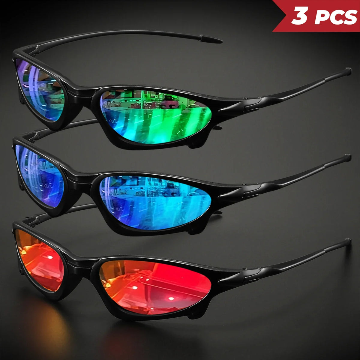 3PCS Futuristic Sports Sunglasses Set – Small Frame Wraparound UV400 Eyewear | Colorful Cycling, Fishing & Travel Protective Outdoor Sunglasses