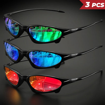 3PCS Futuristic Sports Sunglasses Set – Small Frame Wraparound UV400 Eyewear | Colorful Cycling, Fishing & Travel Protective Outdoor Sunglasses