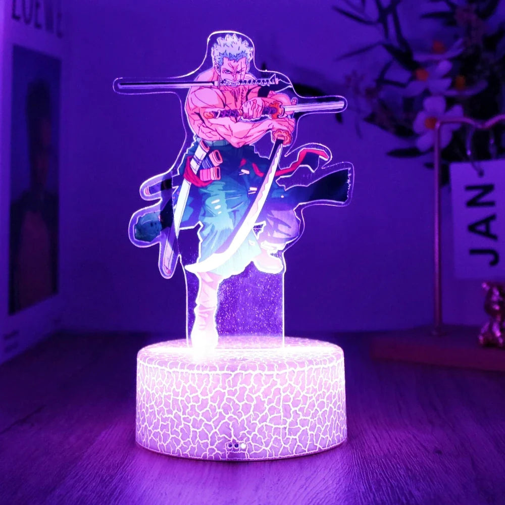 One Piece Luffy Zoro Action Figures 3D LED Lamp – Anime PVC Model Toy Night Light for Kids & Christmas Gift