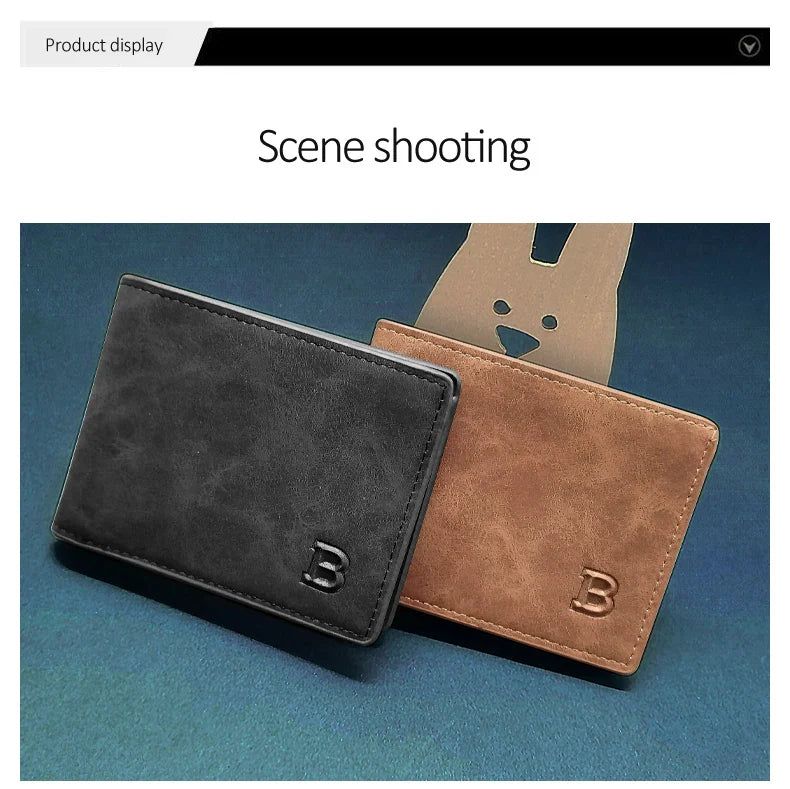 Retro Men’s Leather Wallet – Slim Money Purse with Coin Bag & Zipper, Stylish Dollar Design