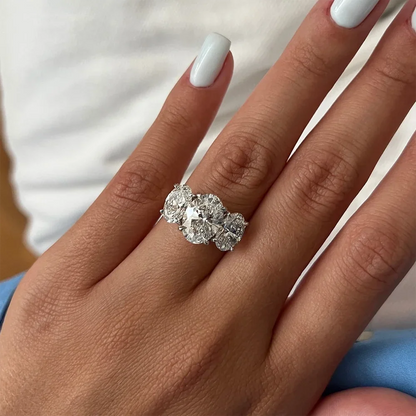 Certified 3/6cttw Real Moissanite 3-Stone Oval Engagement Ring — 925 Sterling Silver Wedding Band for Women