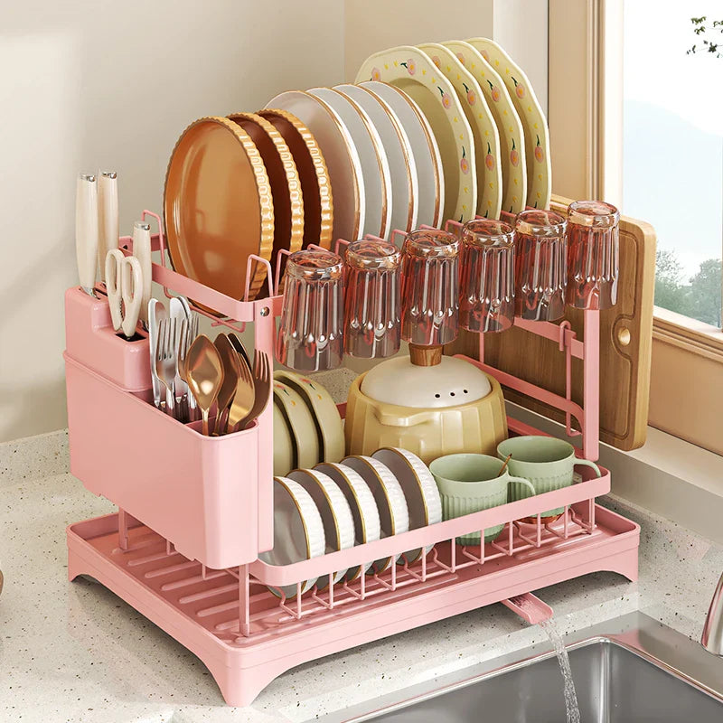 Pink Dish Rack – Snap-On Kitchen Storage Organizer for Bowls & Plates, No-Drill Installation