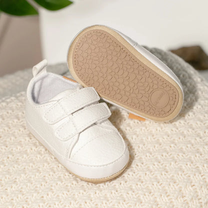 Classic Baby Casual Sneakers – Vintage PU Leather, Soft Rubber Sole, Slip-Resistant Infant Shoes in 4 Colors
