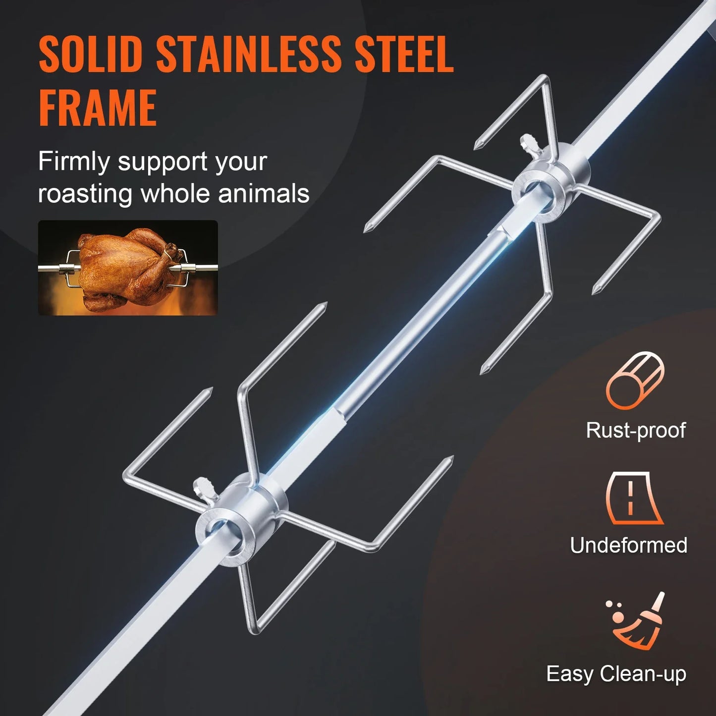 SucceBuy Universal Grill Rotisserie Kit — Stainless Steel Electric BBQ Grill with 9W Motor, Automatic Grilling Set