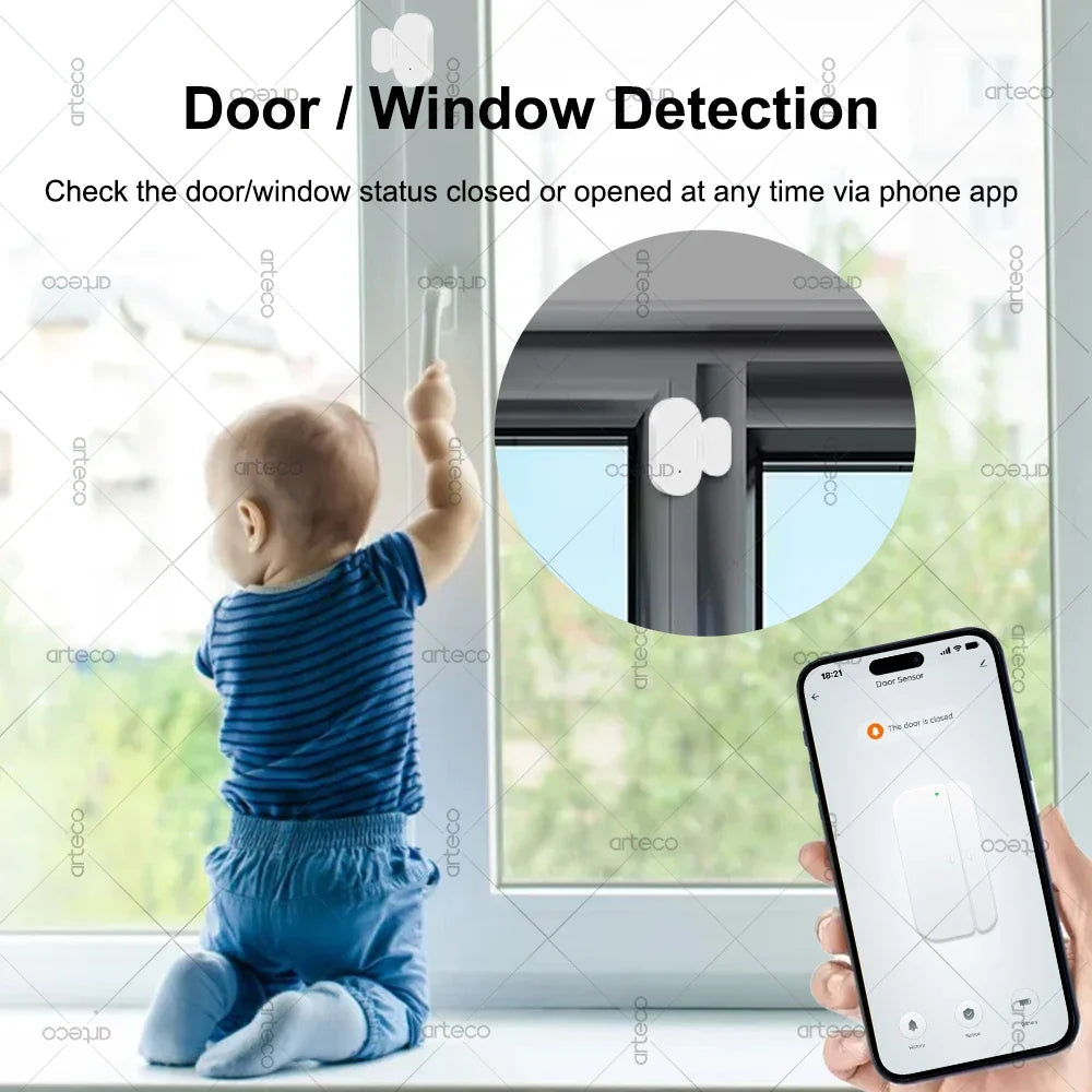 Zigbee Door Window Sensor - Smart Open Close Detector Security Alarm Compatible with Alexa, Home Assistant & Z2M