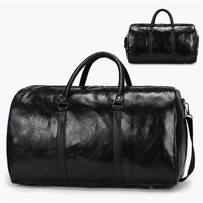 Leather Travel Duffle Bag – Large Fitness & Luggage Shoulder Bag for Men, Black PU Fashion Zipper Handbag