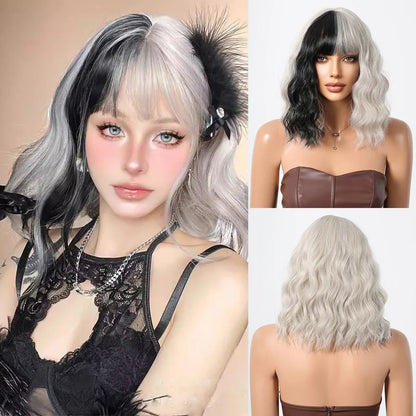 Short Wavy Green Synthetic Wig for Women – Green Cosplay Bob Wig with Bangs, Lolita Party Hair, Heat-Resistant Natural Fake Hair
