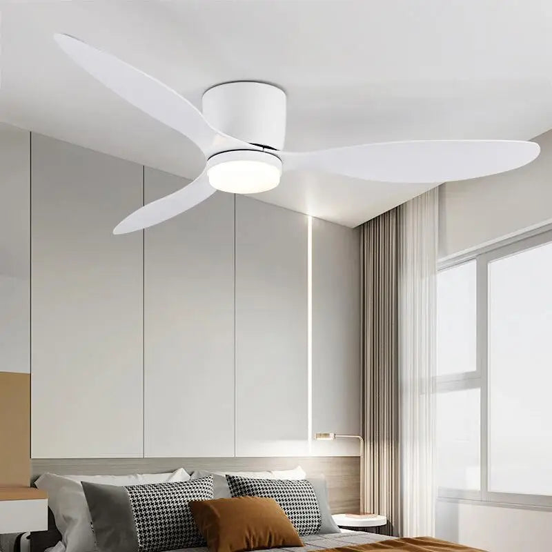 42-52 Inch Ceiling Fans with DC Motor — Remote Control Low Floor Cooling Fans, No Light, White Wood & Black Options