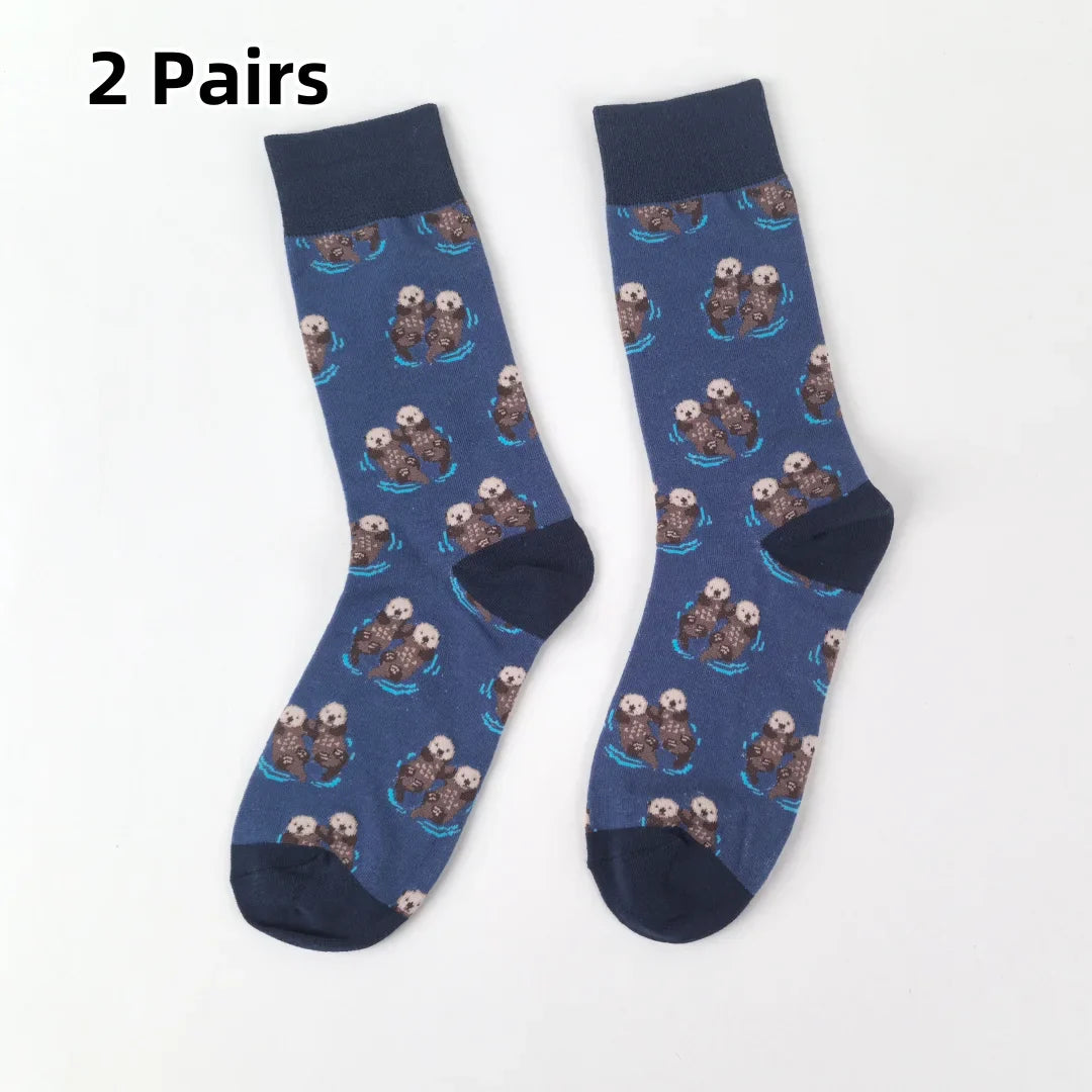 Cute Otter Swimming Mid-Calf Men’s Socks – Comfy Novelty Socks for All Seasons