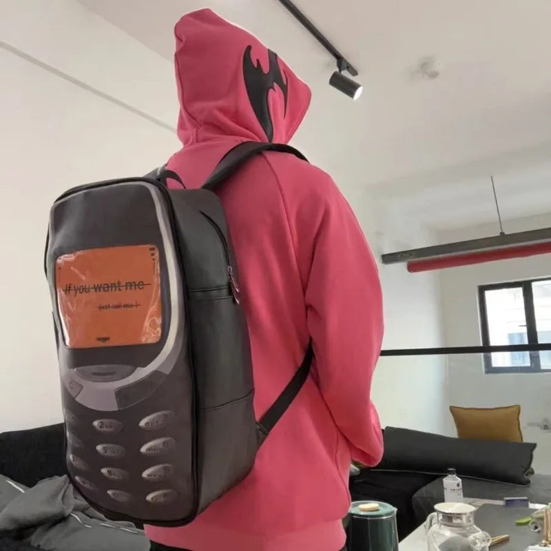 2025 Vintage Telephone Bag – Y2K Aesthetic High-Capacity Streetwear Backpack for Women & Men