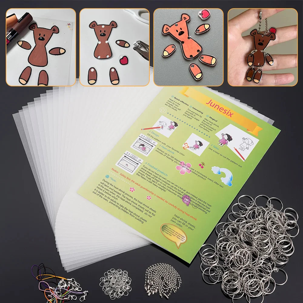 Heat Shrink Plastic Sheets Set – DIY Shrinky Art Film for Keychains, Ornaments & Scrapbooking Crafts