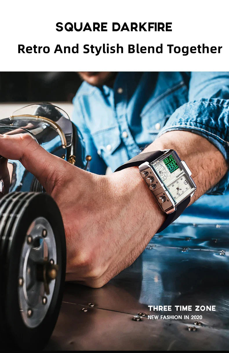 Mark Fairwhale Men’s Luxury Square Quartz Watch — Fashion Waterproof Military Leather Strap Wristwatch