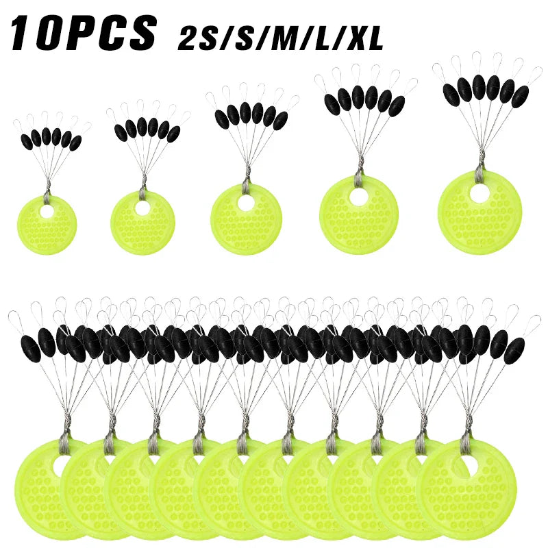 60pcs Rubber Space Bean Fishing Stoppers – 10-Group Oval Float Stopper Set for Carp & Fly Fishing