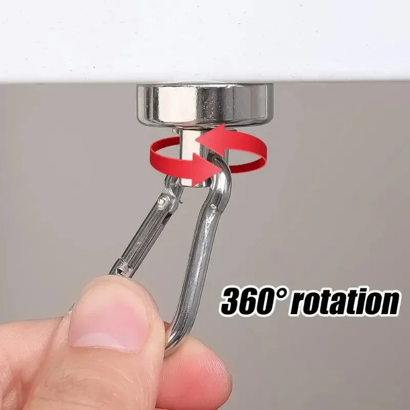 4/1pcs Strong Neodymium Magnetic Hooks — 360° Rotating Carabiner Keychain Ring for Home, Kitchen & Bathroom Hanging