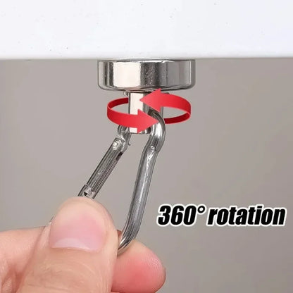 4/1pcs Strong Neodymium Magnetic Hooks — 360° Rotating Carabiner Keychain Ring for Home, Kitchen & Bathroom Hanging