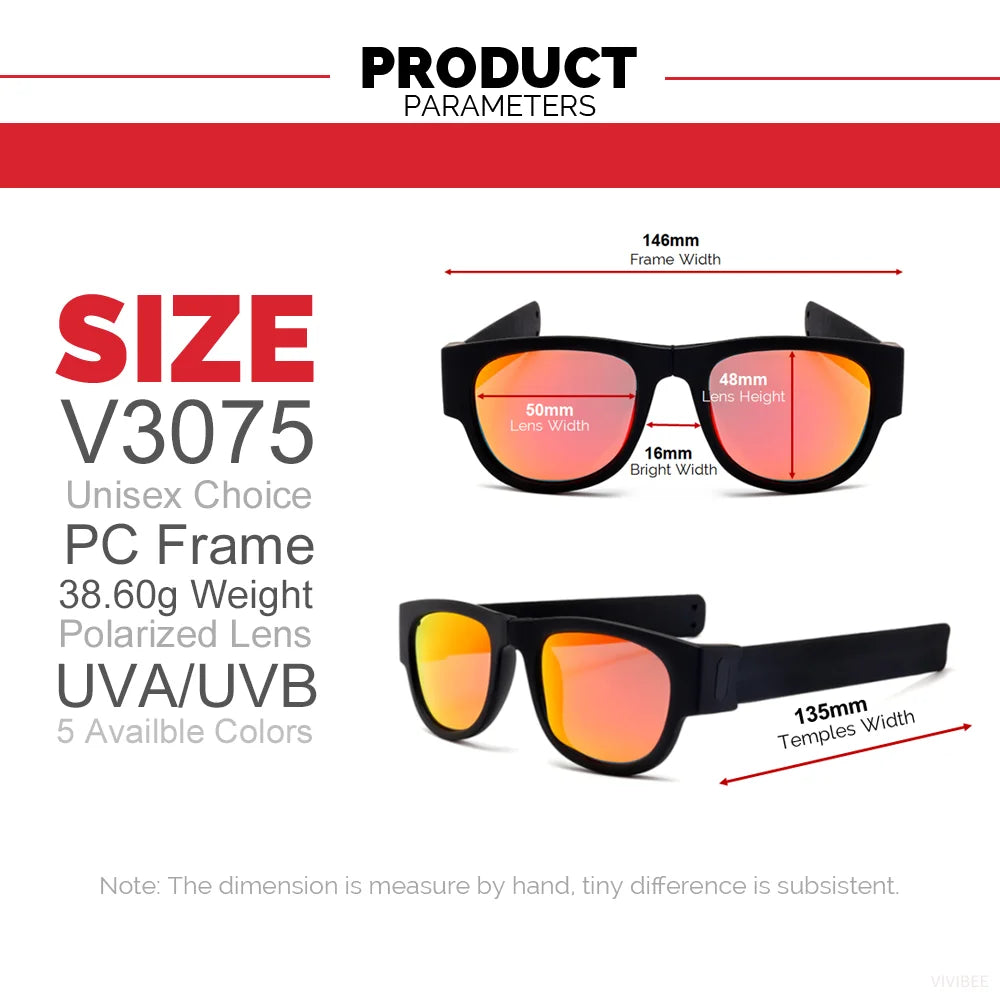 VIVIBEE Novelty Mirror Men Polarized Folding Sunglasses - Slap Sport Foldable Wristband Shades, 2024 Trending Product