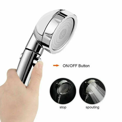 360° Rotating Handheld Shower Head – 3 Spray Modes with ON/OFF Pause Switch & Adjustable Water-Saving Design