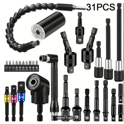 Flexible Drill Bit Extension & Right Angle Adapter Set – 105° Rotatable Hex Shank Screwdriver Bit Kit