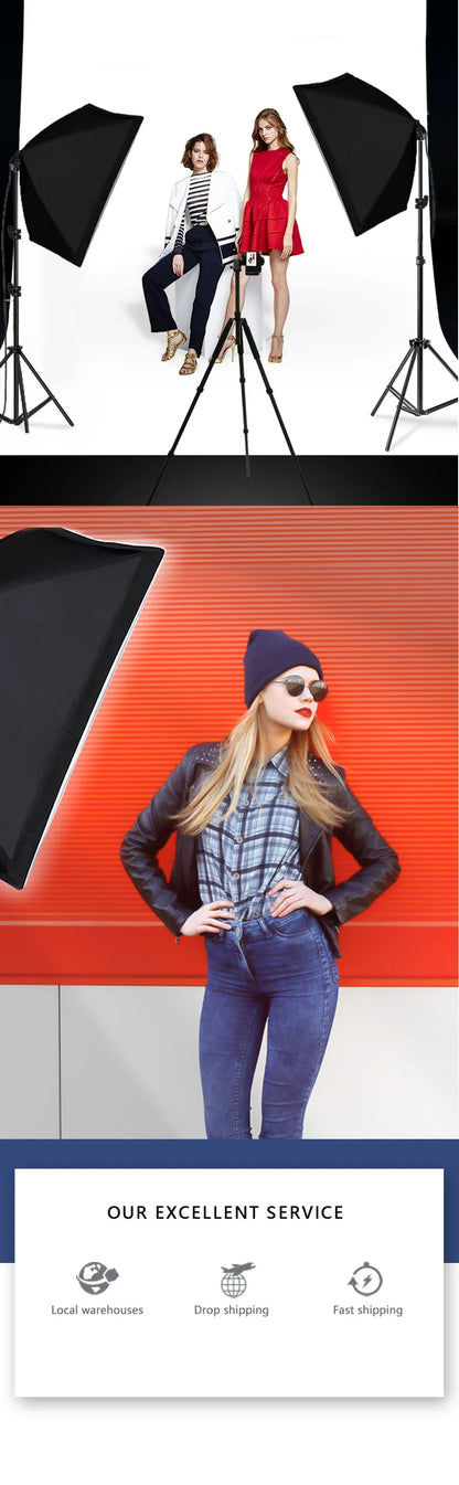 Professional Photography Softbox Lighting Kit – Soft Box with Tripod & E27 Continuous Bulb for Photo Studio