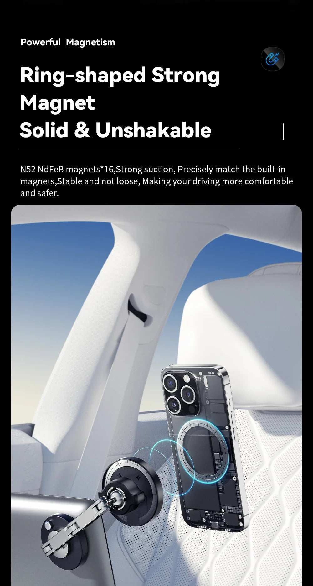 Essager Magnetic Wireless Car Charger – 15W Fast Charging Phone Holder Mount for MagSafe iPhone 15/14/13 Pro Max