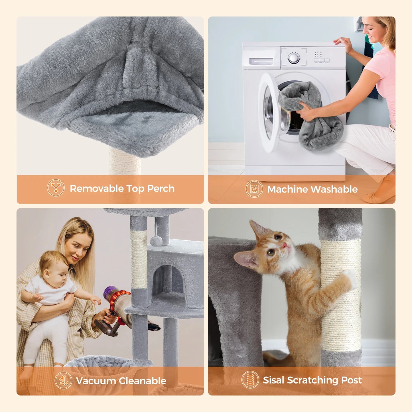 Large Cat Tree Tower – Multi-Level Plush Indoor Cat Condo with Scratching Posts, Boards, Perches & Caves