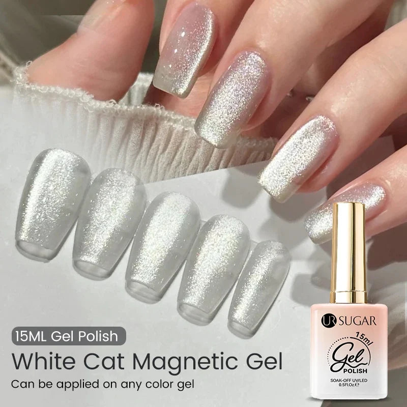 UR SUGAR 15ml Magnetic Cat Eye Gel Polish - Sparkling Silver Glitter UV LED Soak Off Nail Gel