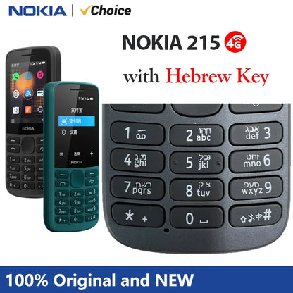 Nokia 215 4G Mobile Phone — Dual SIM, FM Radio, 1150mAh Standby, Feature Phone with Hebrew Keyboard, 100% Original