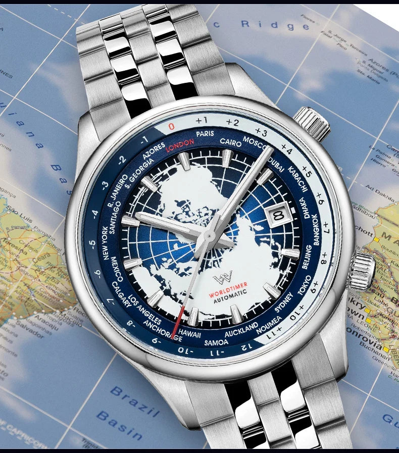 WM Welly Merck Automatic Mechanical Men’s Watch — High-Quality Sapphire, World Time, WM057 Luxury Timepiece