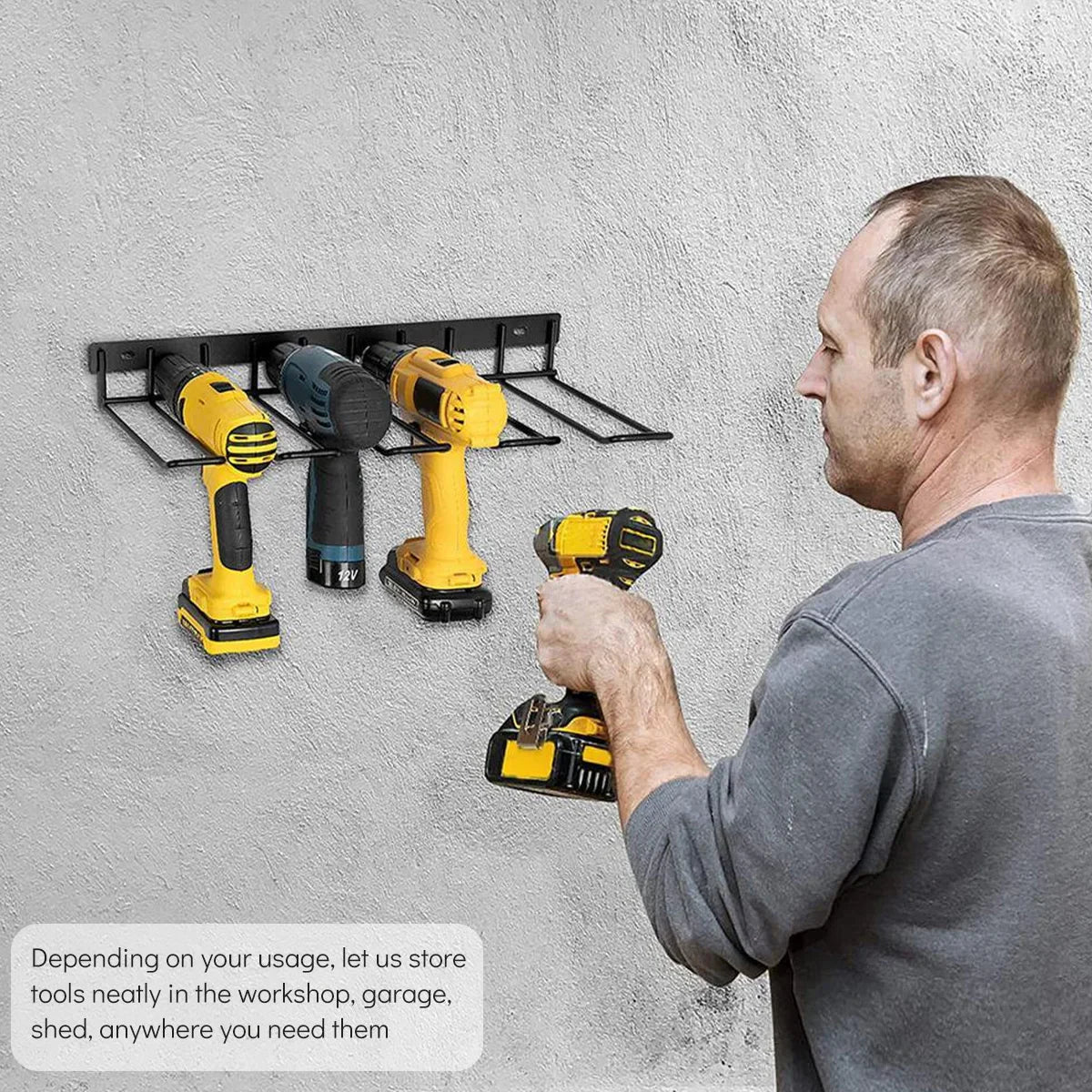 Efficient Workshop Organization: Wall-Mounted Hand Power Tool Organizer Rack - Floating Shelf with Electric Drill Holders - Heavy-Duty Solution for Garage and Workshop