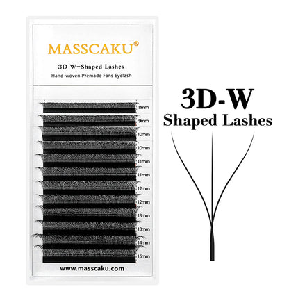 MASSCAKU W-Shaped Eyelash Extensions – 3D to 10D Natural Soft Lightweight Fans
