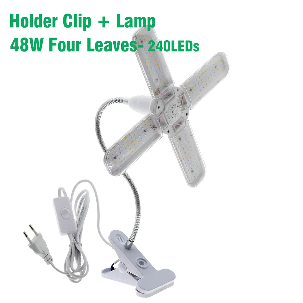 Foldable LED Grow Light E27 Full Spectrum 24W/36W/48W – Plant Growing Phytolamp for Indoor Flowers & Seedlings Growth Lamp