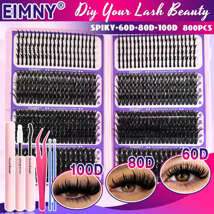 Top & Bottom Lash Extension Kit – 250/740 Cluster Fluffy Volume Mix Lengths DIY Eyelash Set for Bold Bombshell & Natural Lash Looks