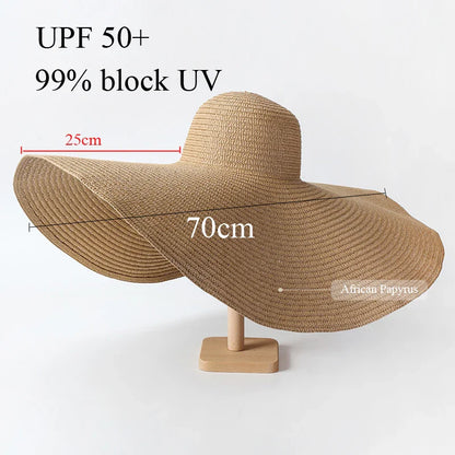 70cm Oversized Wide Brim Sun Hat - Large UV Protection Beach Straw Hat for Women's Summer Travel - Floppy Foldable Chapeaux