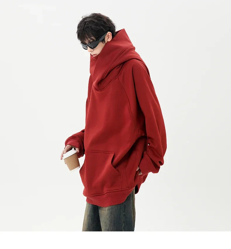 Autumn High Neck Sweatshirt for Men – Pile Collar Hoodie, Harajuku Ninja Style, Casual Sports Loose Fit Top